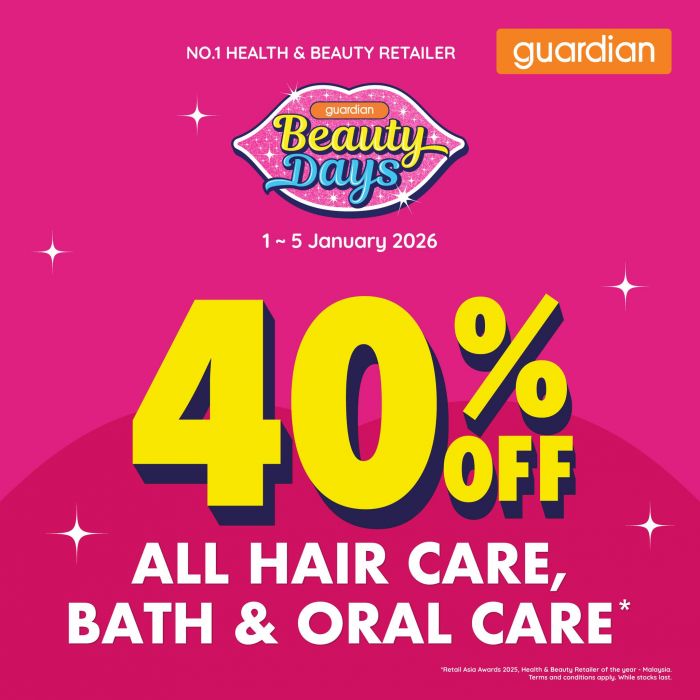 Guardian Promotion: 40% OFF Hair, Bath & Oral Care | 1-5 Jan 2026 Guardian Promotion: 40% OFF Hair, Bath & Oral Care | 1-5 Jan 2026