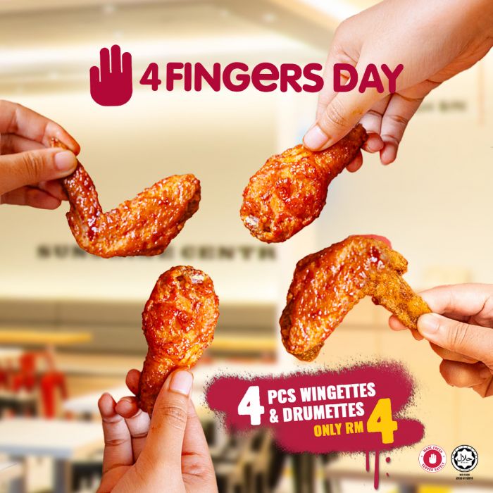 4Fingers Day Promotion: 4pcs Wingettes & Drumettes for RM4 | 4 Jan 2026 4Fingers Day Promotion: 4pcs Wingettes & Drumettes for RM4 | 4 Jan 2026