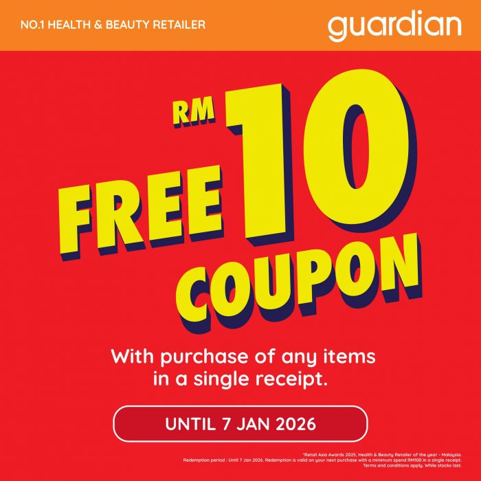 Guardian Promotion: Get a FREE RM10 Coupon with Any Purchase | 3-7 Jan 2026 Guardian Promotion: Get a FREE RM10 Coupon with Any Purchase | 3-7 Jan 2026