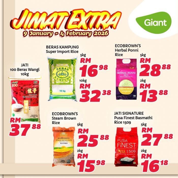 Giant Rice Promotion: Jati, EcoBrown's & Basmathi Deals | 9 Jan - 4 Feb 2026 Giant Rice Promotion: Jati, EcoBrown's & Basmathi Deals | 9 Jan - 4 Feb 2026