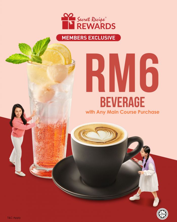 Secret Recipe Rewards: RM6 Beverage with Main Course Promo | Member Exclusive Secret Recipe Rewards: RM6 Beverage with Main Course Promo | Member Exclusive