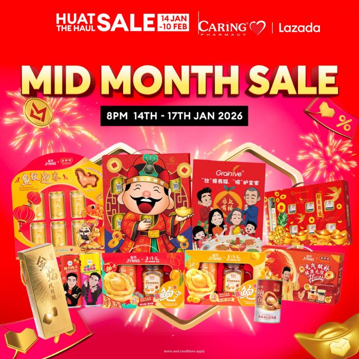 CARiNG Pharmacy Lazada Mid Month Sale: 15% OFF & CNY Hampers | 14-17 January 2026 CARiNG Pharmacy Lazada Mid Month Sale: 15% OFF & CNY Hampers | 14-17 January 2026