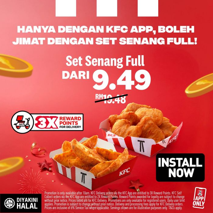 KFC Set Senang Full: 6 Nuggets & Wedges from RM9.49 | App Exclusive Promo KFC Set Senang Full: 6 Nuggets & Wedges from RM9.49 | App Exclusive Promo