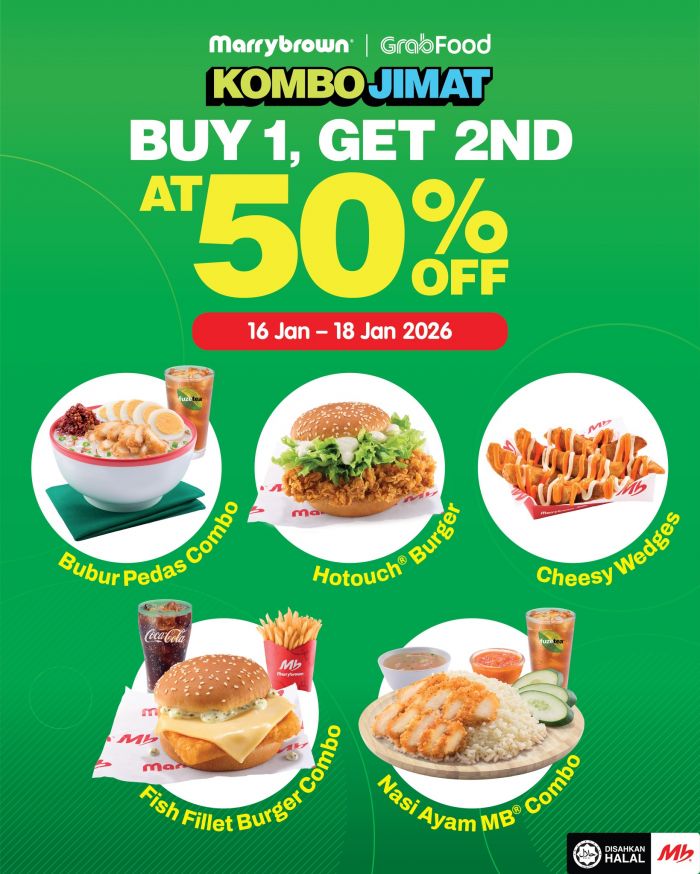 Marrybrown GrabFood Promotion: Buy 1 Get 2nd at 50% OFF | 16-18 Jan 2026 Marrybrown GrabFood Promotion: Buy 1 Get 2nd at 50% OFF | 16-18 Jan 2026