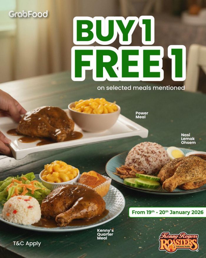 Kenny Rogers ROASTERS Buy 1 Free 1: GrabFood Exclusive | 19-20 January 2026 Kenny Rogers ROASTERS Buy 1 Free 1: GrabFood Exclusive | 19-20 January 2026