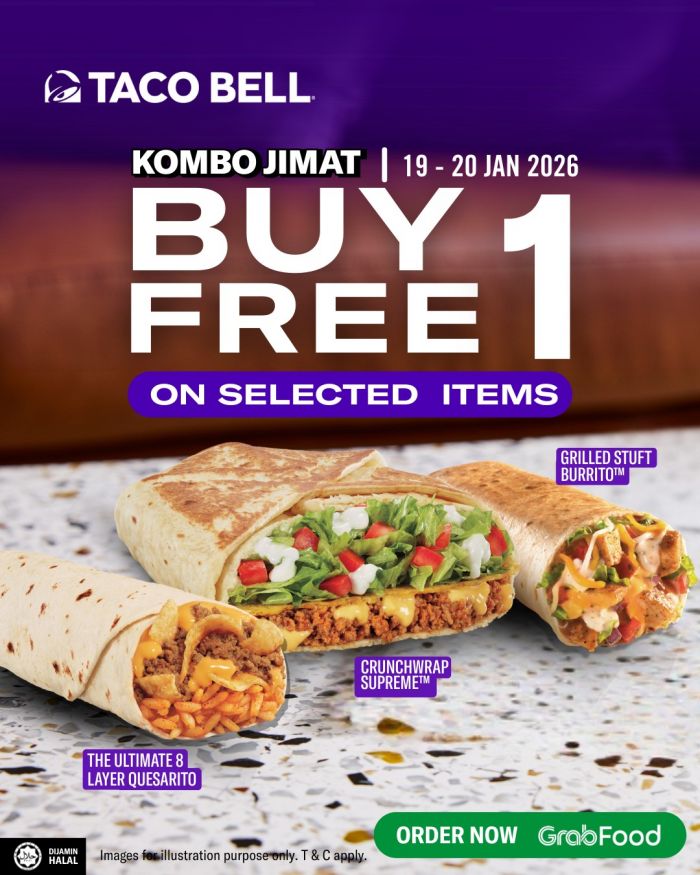 Taco Bell Buy 1 Free 1 GrabFood Promotion: Kombo Jimat Deal | 19-20 January 2026 Taco Bell Buy 1 Free 1 GrabFood Promotion: Kombo Jimat Deal | 19-20 January 2026
