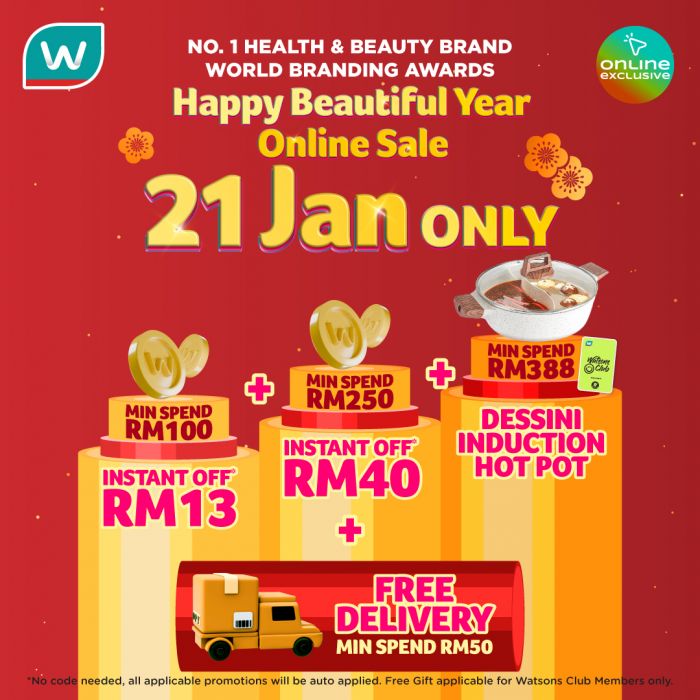 Watsons CNY Sale: Up to RM40 Off & Free Hot Pot | 21 Jan 2026 Watsons CNY Sale: Up to RM40 Off & Free Hot Pot | 21 Jan 2026