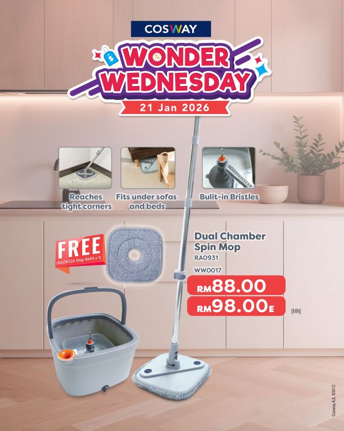 Cosway Wonder Wednesday Promotion: Dual Chamber Spin Mop Deal | 21 Jan 2026 Cosway Wonder Wednesday Promotion: Dual Chamber Spin Mop Deal | 21 Jan 2026
