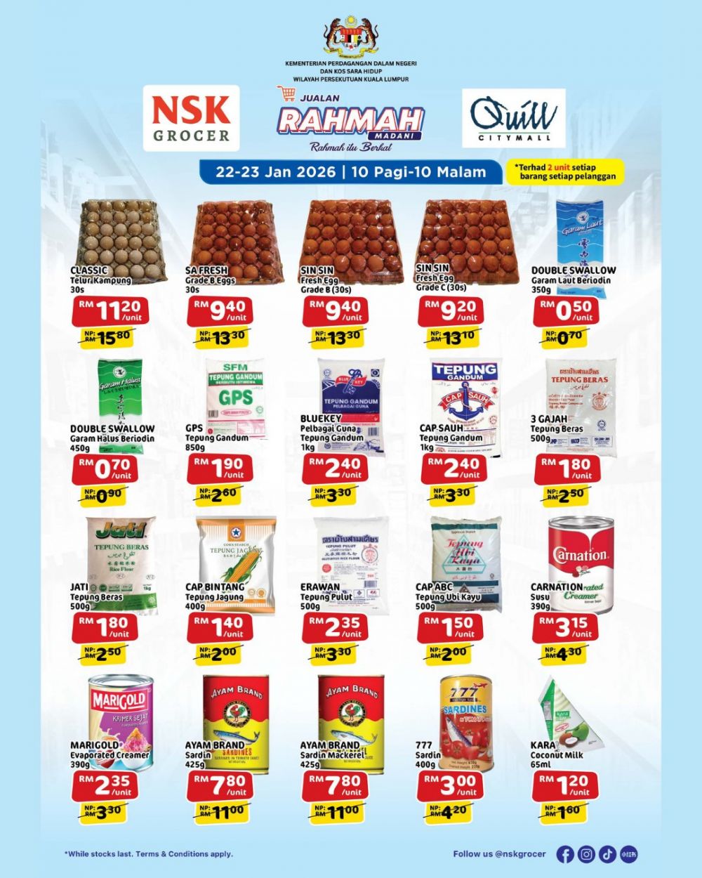 NSK Grocer Quill City Mall Jualan Rahmah: Grocery Essentials Sale | 22-23 Jan 2026 NSK Grocer Quill City Mall Jualan Rahmah: Grocery Essentials Sale | 22-23 Jan 2026
