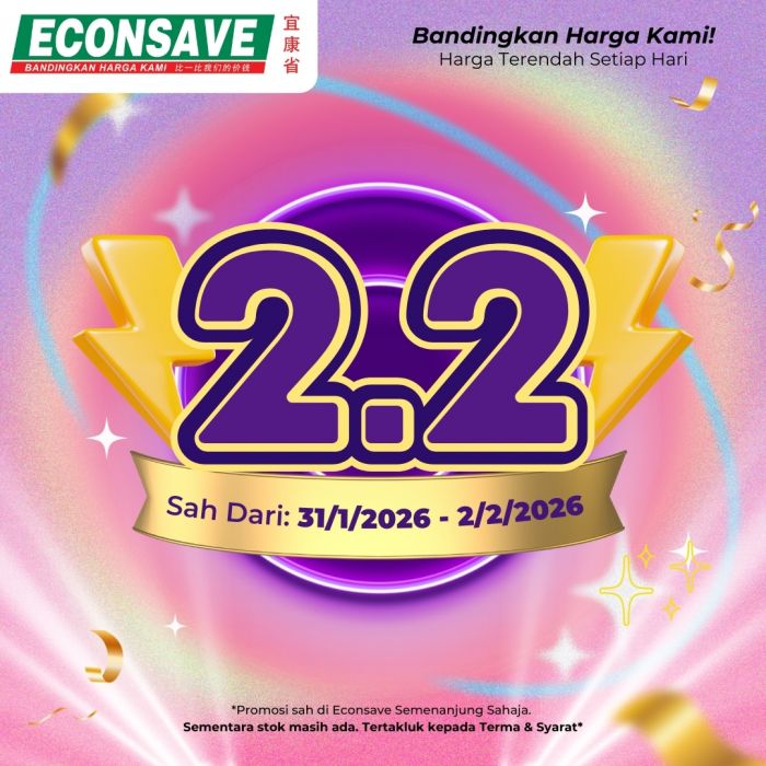 Econsave 2.2 Promotion: Buy 1 Free 1 Deals & RM6.88 Offers | 31 Jan - 2 Feb 2026 Econsave 2.2 Promotion: Buy 1 Free 1 Deals & RM6.88 Offers | 31 Jan - 2 Feb 2026