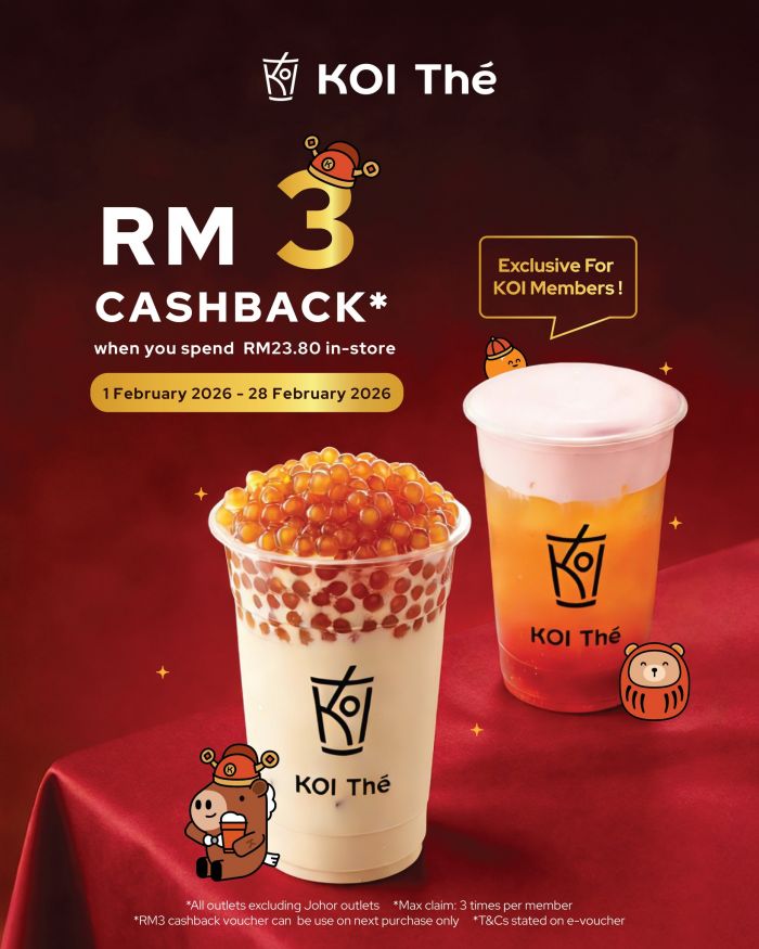 KOI Thé Member Special: Get RM3 Cashback Angpao | 1 - 28 February 2026 KOI Thé Member Special: Get RM3 Cashback Angpao | 1 - 28 February 2026