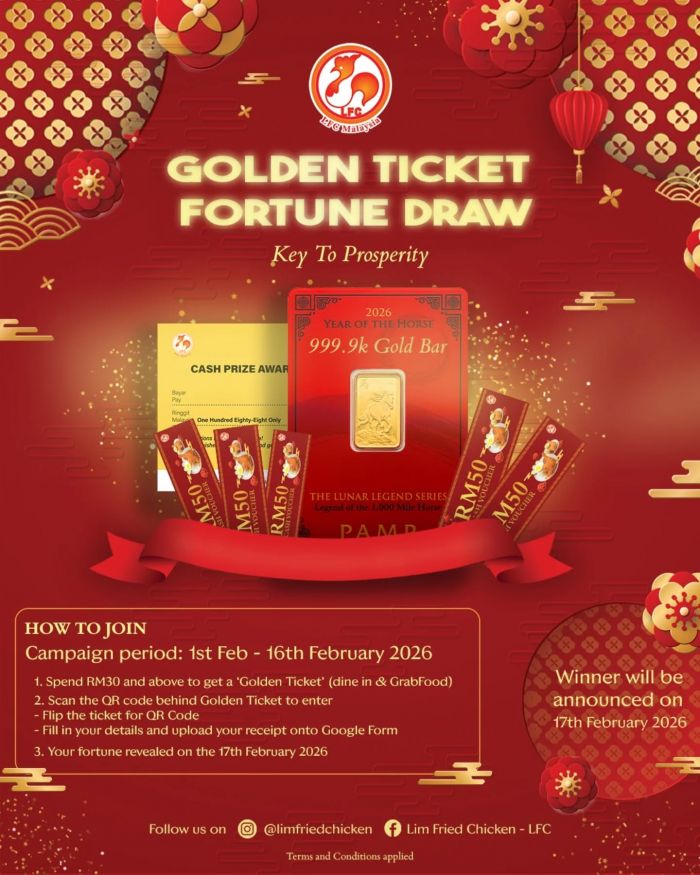 Lim Fried Chicken CNY Promotion: Win 999.9k Gold Bar | 1-16 February 2026 Lim Fried Chicken CNY Promotion: Win 999.9k Gold Bar | 1-16 February 2026