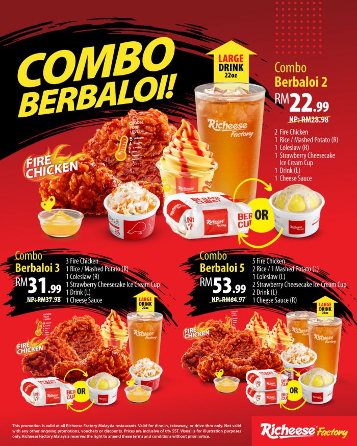 Richeese Factory Combo Berbaloi: Fire Chicken Sets from RM22.99 Richeese Factory Combo Berbaloi: Fire Chicken Sets from RM22.99