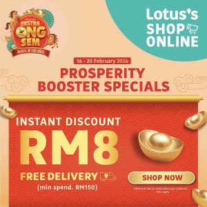Lotus's Shop Online Promotion: RM8 Instant Discount & Free Delivery | 16-20 Feb 2026