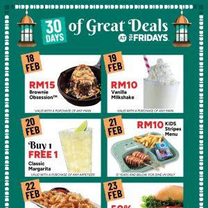 TGI Fridays Promotion: 30 Days of Great Deals (Daily Offers) | 18 - 23 Feb 2026