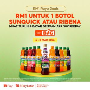 AEON BiG ShopeePay Promotion: RM1 Deals on Sunquick & Ribena | 6-8 March 2026