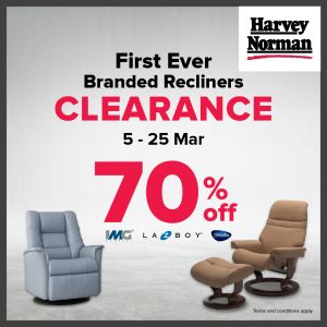Harvey Norman Clearance Sale: Branded Recliners Promo | 5-25 March 2026