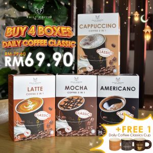 Daily Coffee Promotion: Buy 4 Boxes RM69.90 + Free Mug | March 2026