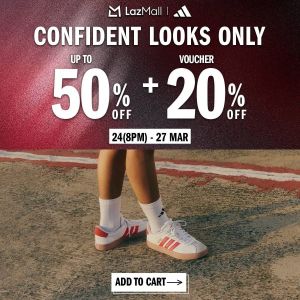 Adidas Sale @ Lazada Birthday Sale: Confident Looks Only - Up To 50% OFF + 20% Voucher | 24-27 March 2026