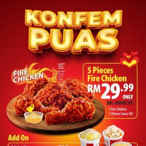 Richeese Factory Promotion: Konfem Puas - 5pcs Fire Chicken for RM29.99 | Mar 2026