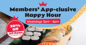 Sushi King Promotion: Members' App-clusive Happy Hour - 20% Off All Items