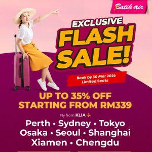 Batik Air Promotion: Exclusive Flash Sale - Up to 35% OFF from RM339 | March 2026
