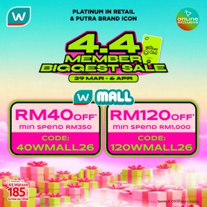 Watsons 4.4 Sale: Member Biggest Sale - Up to RM120 OFF Promo Codes! | 29 Mar - 6 Apr 2026