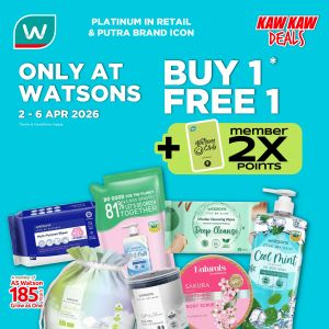 Watsons Buy 1 Free 1 Promotion: Kaw Kaw Deals - Member 2X Points | 2-6 April 2026