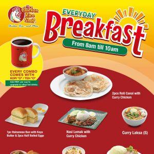 The Chicken Rice Shop Breakfast Menu: Everyday Breakfast - Free Kopi O / Teh O | April 2026