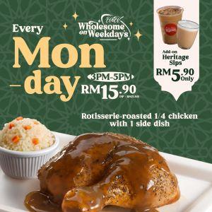 Kenny Rogers ROASTERS Monday Promotion: Wholesome on Weekdays - 1/4 Chicken Combo for RM15.90 | April 2026