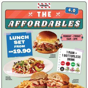 TGI Fridays Lunch Set Menu: The Affordable$ Lunch 4.0 - 1 Main + 1 Bottomless Drink from RM19.90