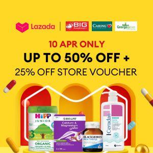 BIG Pharmacy, CARiNG & Georgetown Pharmacy Lazada Sale: Seller Spotlight - Up To 50% OFF + 25% Voucher | 10 April 2026