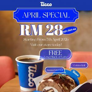 Ticco Promotion: April Special - RM28 Swiss Roll + FREE Coffee | April 2026