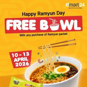 emart24 Promotion: Happy Ramyun Day - FREE Bowl With Any Ramyun Packet | 10-13 April 2026