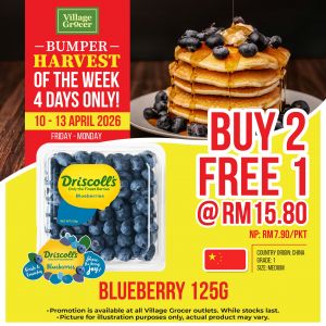Village Grocer Promotion: Bumper Harvest Sale - Buy 2 Free 1 Blueberries & MamyPoko RM42.99 | 10-13 April 2026