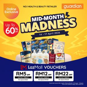 Guardian Lazada Mid Month Sale: Mid-Month Madness - Up To 60% OFF & RM22 Rebate | 14-17 April 2026