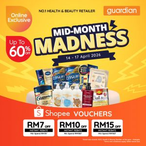 Guardian Shopee Mid Month Sale: Mid-Month Madness - Up To 60% OFF & RM15 Rebate | 14-17 April 2026
