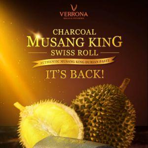 Verrona Charcoal Musang King Swiss Roll: The Legend Returns - Authentic Durian Paste | Apr-May 2026
