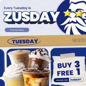 ZUS Coffee Tuesday Promotion: ZUSDAY - Buy 3 Free 1 | 21 April 2026