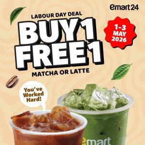 emart24 Labour Day Promotion: Buy 1 Free 1 Deal - Free Matcha or Latte | 1-3 May 2026