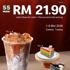 Nasken Coffee 5.5 Promo: Teatime Deal - Latte & Cake Combo RM21.90 | 1-6 May 2026