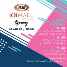 A&W IOI Mall Puchong Opening Promotion FREE Food (24 January 2019 - 26 January 2019)