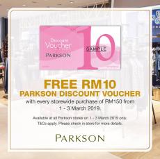 Parkson FREE RM10 Discount Voucher (1 Mar 2019 - 3 Mar 2019)
