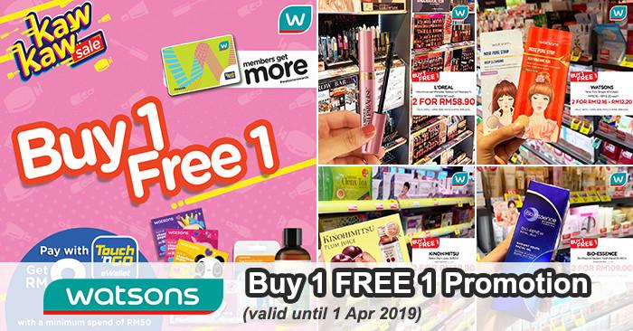 Watsons Buy 1 FREE 1 Promotion (valid until 1 Apr 2019)