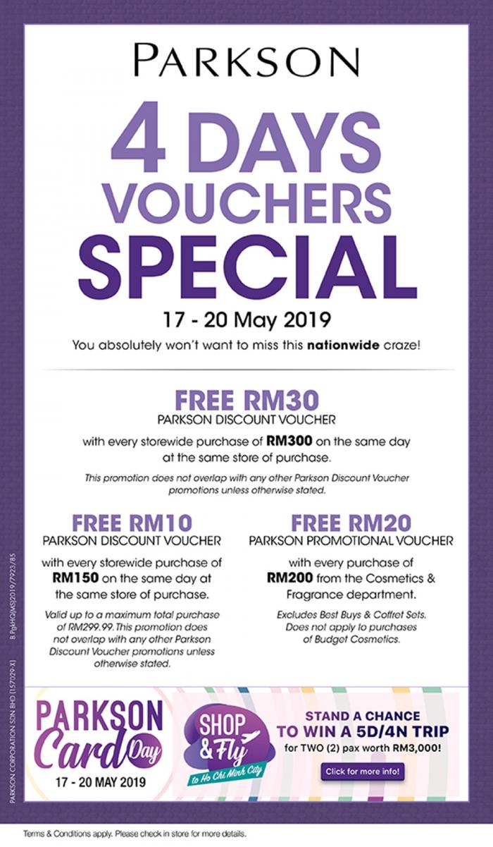 Parkson 4 Days Voucher Special Promotion FREE Voucher (17 May 2019 - 20 May 2019)