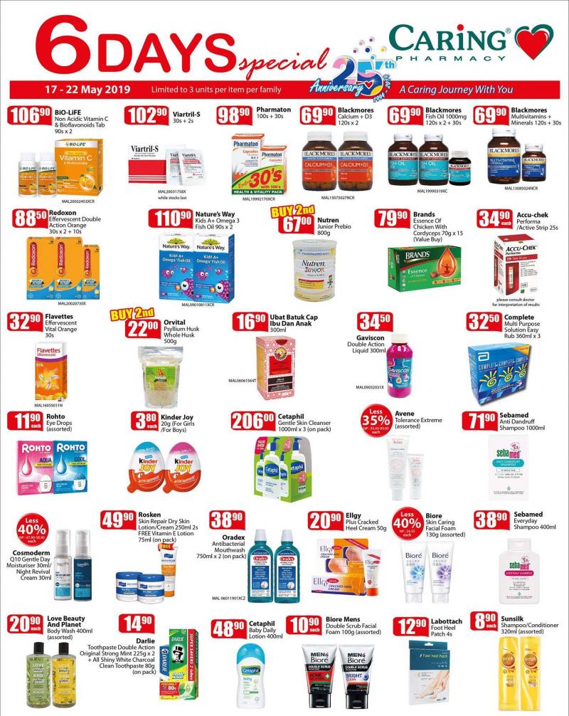 CARiNG PHARMACY 6 Days Special Promotion (17 May 2019 - 22 May 2019)
