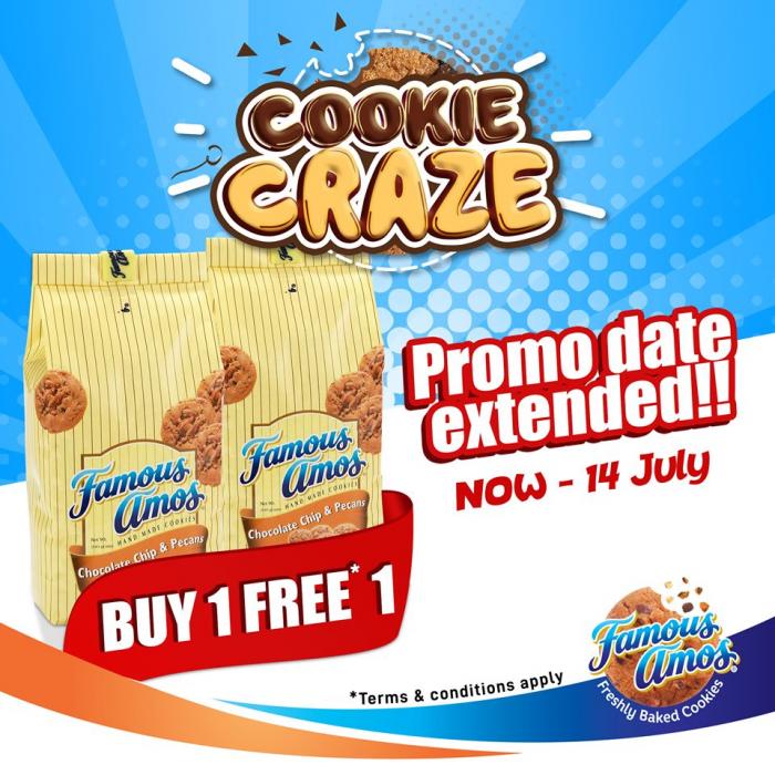 Famous Amos Cookie Craze Buy 1 FREE 1 Promotion (valid until 14 July 2019)