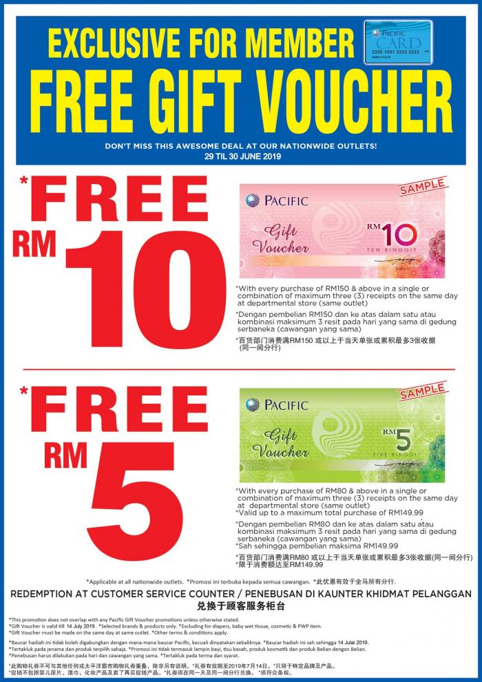 The Store and Pacific Hypermarket Members Promotion FREE Gift Voucher (29 June 2019 - 30 June 2019)