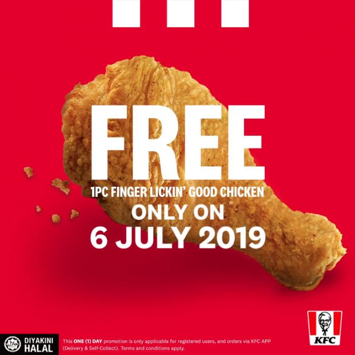 KFC National Fried Chicken Day FREE 1 Piece Chicken (6 July 2019)