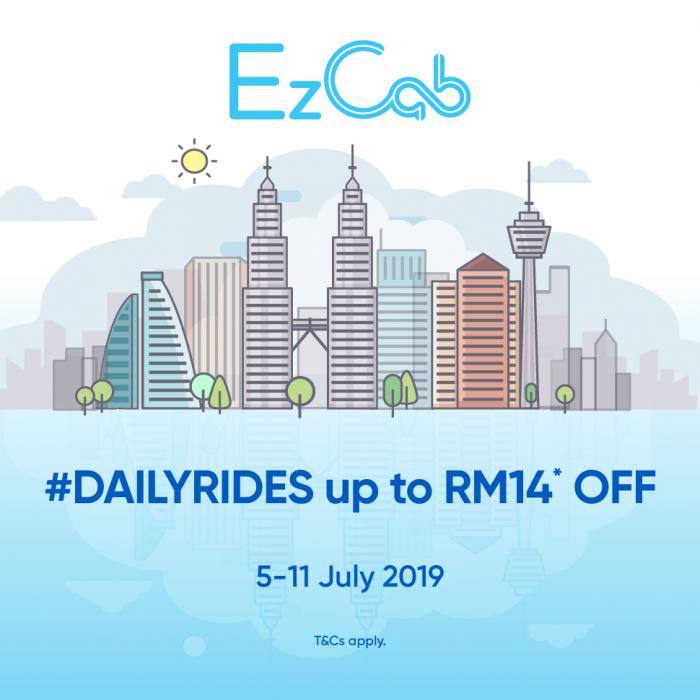 EzCab Daily Rides Up To RM14 OFF Promotion with Touch n Go eWallet (5 July 2019 - 11 July 2019)